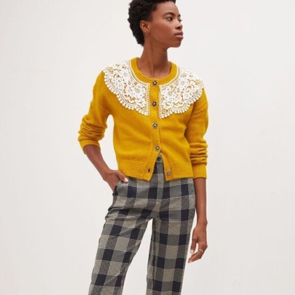 Anthropologie Maeve Lace Collar Cardigan Sweater NWT - Picture 8 of 9